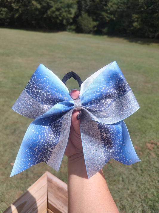 Cheer bow (blue, silver, white)